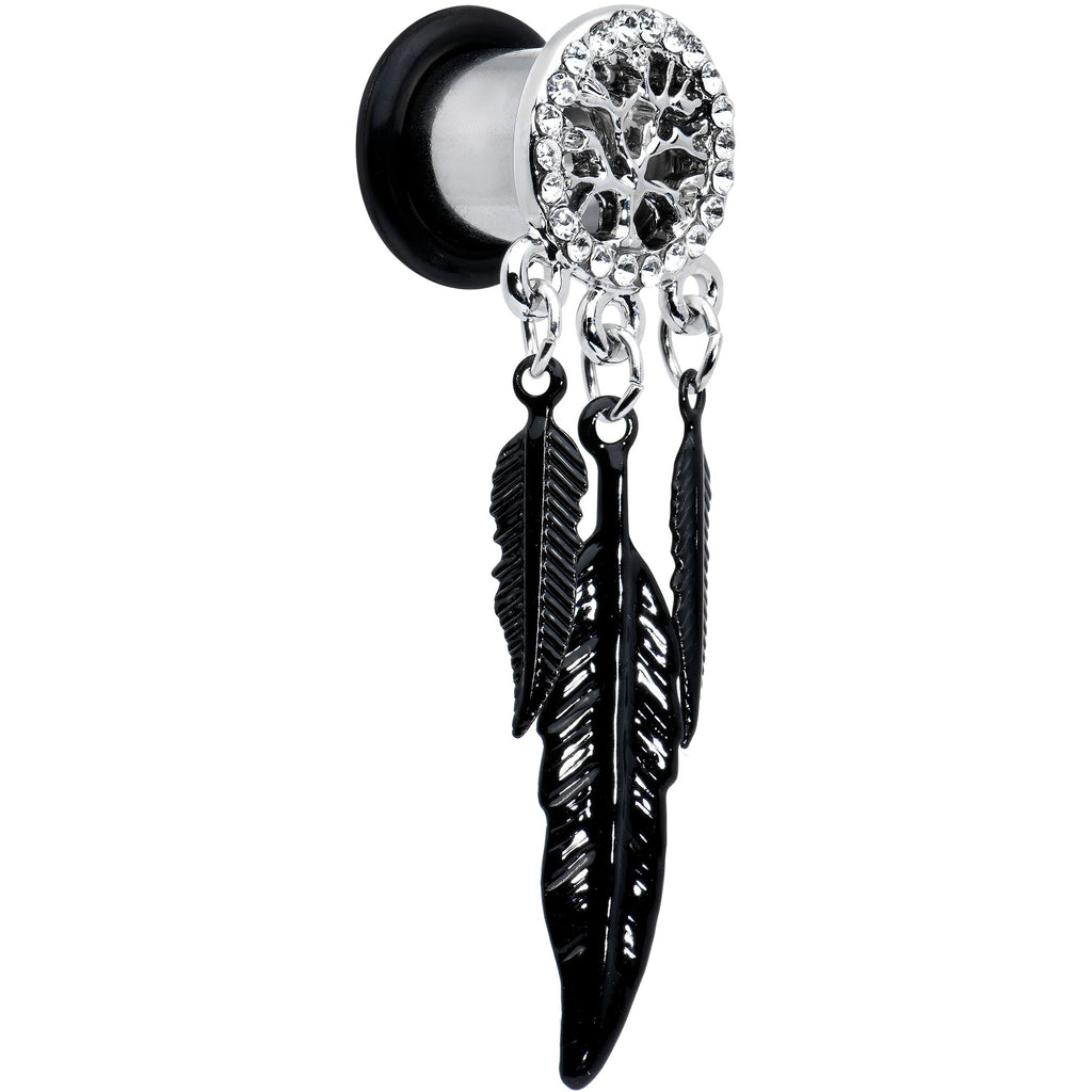 0G Clear Gem Steel Single Flare Tree of Life Dangle Plug Set