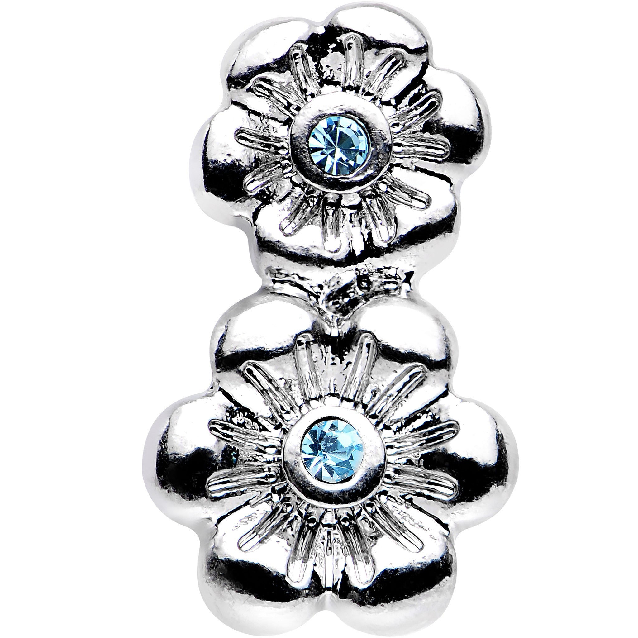 16G 1/4 Aqua Gem Steel Double Flower Tragus Cartilage Earring