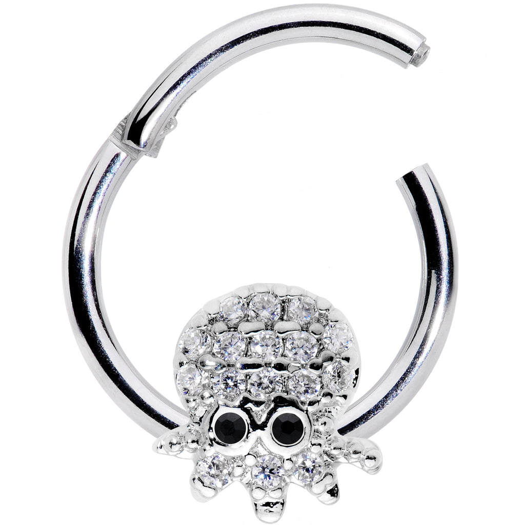 16G 5/16 Clear Black CZ Gem Nautical Octopus Hinged Segment Ring