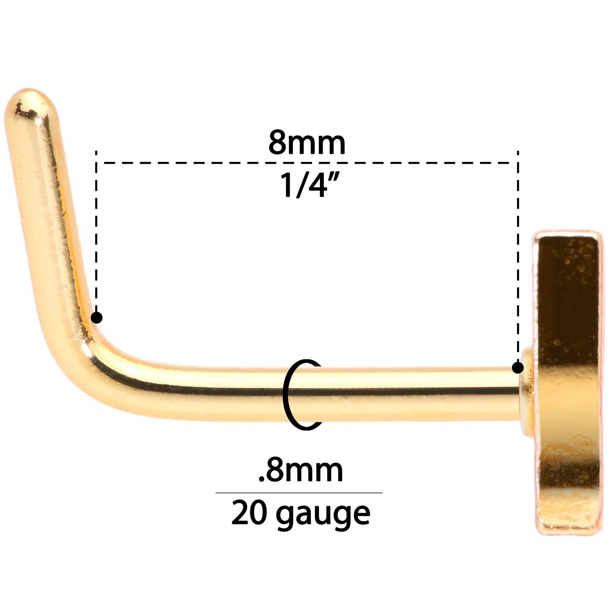 20G 5/16 Gold Tone Glass of Champagne L Shaped Nose Ring