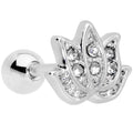 16G 1/4 Clear Gem Lotus Flower Cartilage Tragus Earring