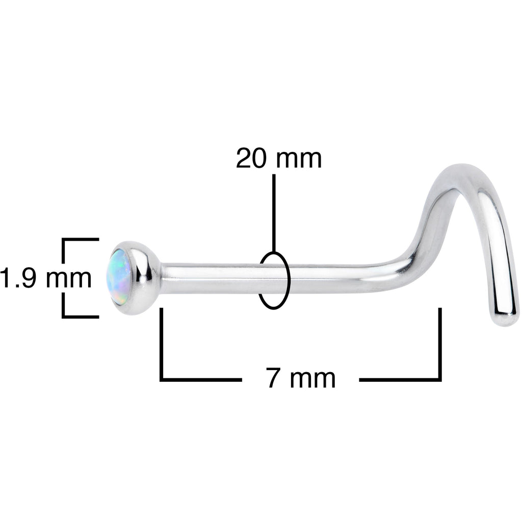 20G 7mm White 2mm Synthetic Opal Titanium Left Nose Ring Screw