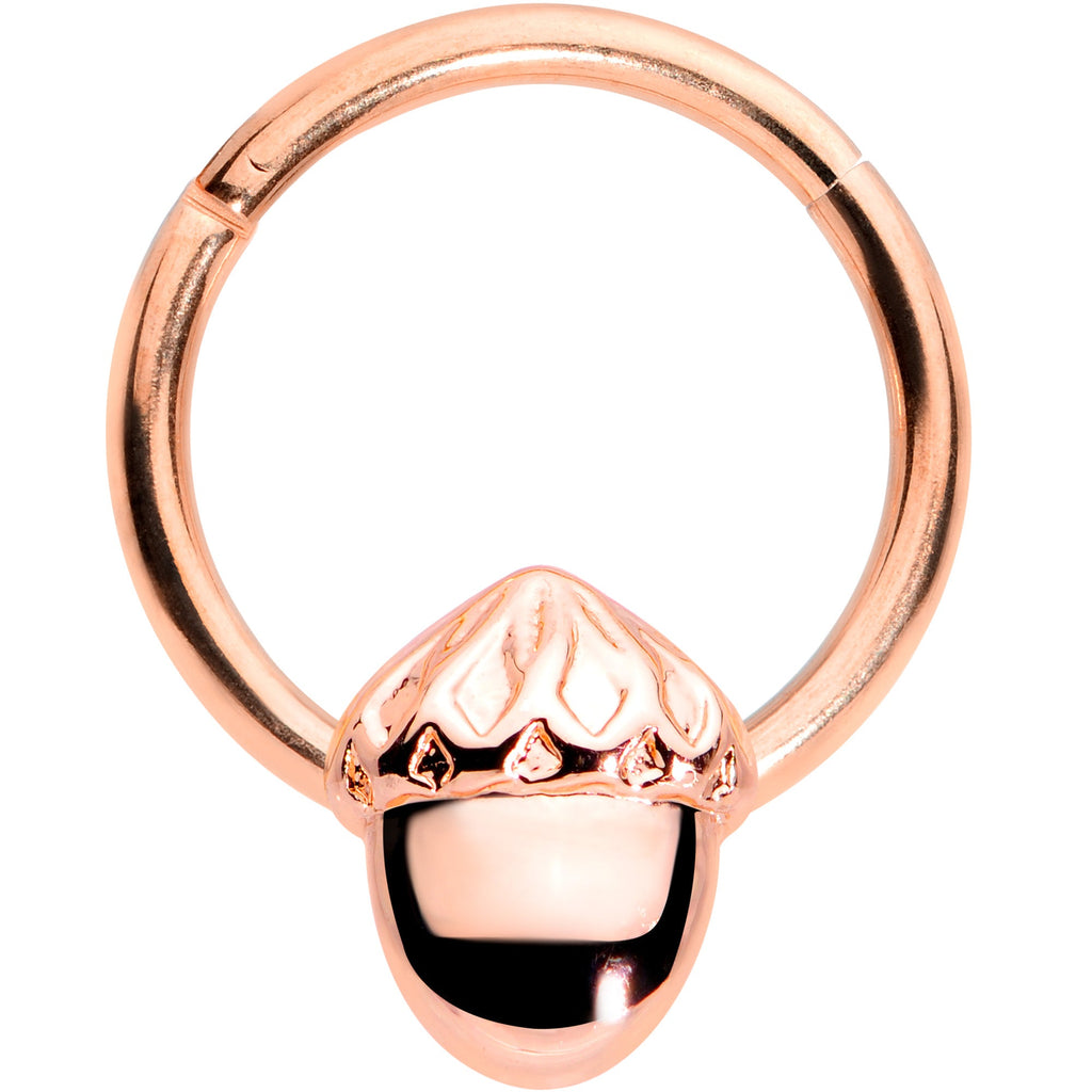 16G 3/8 Rose Gold Tone Simple Acorn Hinged Segment Ring