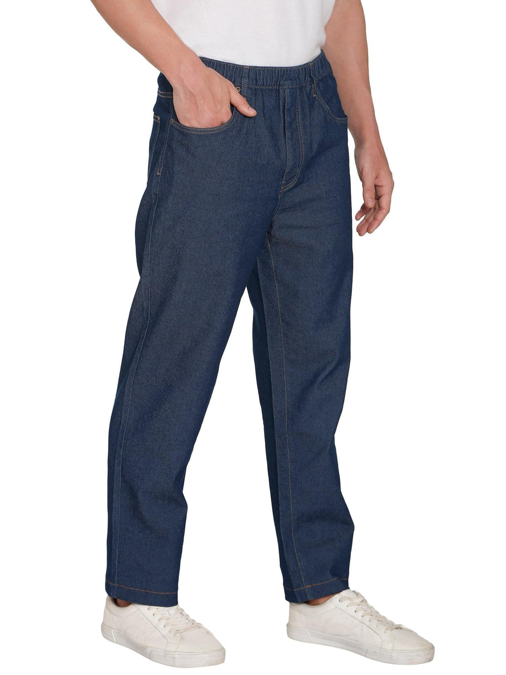 Men's Lightweight Casual Elastic Waist Pull-On Jeans – Denim & Twill Pants with Easy Fit