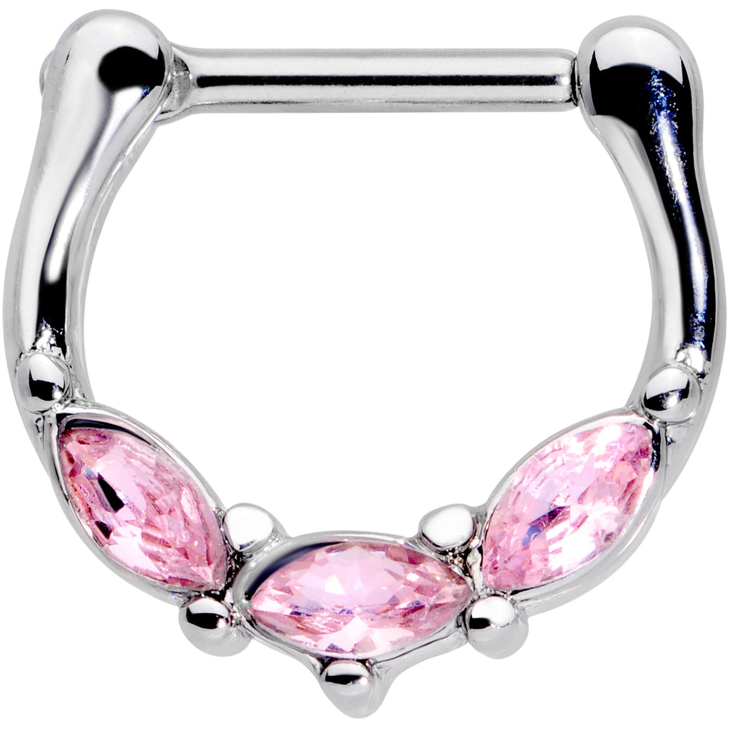 16G 5/16 Pink Gem Oval Trio Cartilage Clicker
