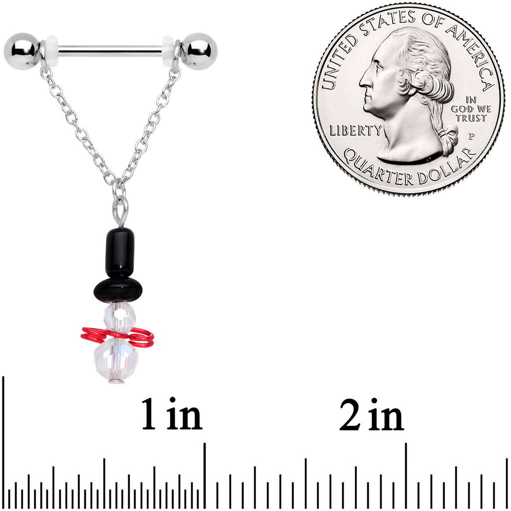 14G 11/16 Aurora Gem Snowman Christmas Dangle Nipple Ring Set