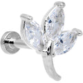 16G 1/4 Clear CZ Gem Leaves Internally Threaded Labret Tragus