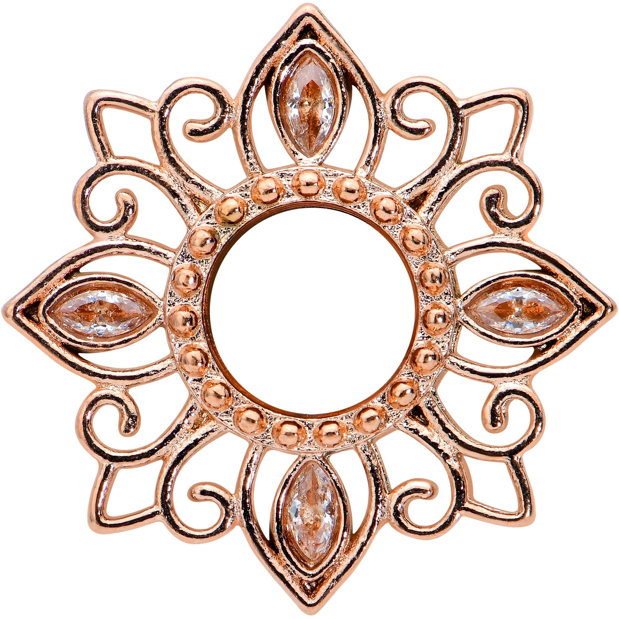 2G Brown Gem Rose Gold Tone Floral Screw Fit Tunnel Plug Set