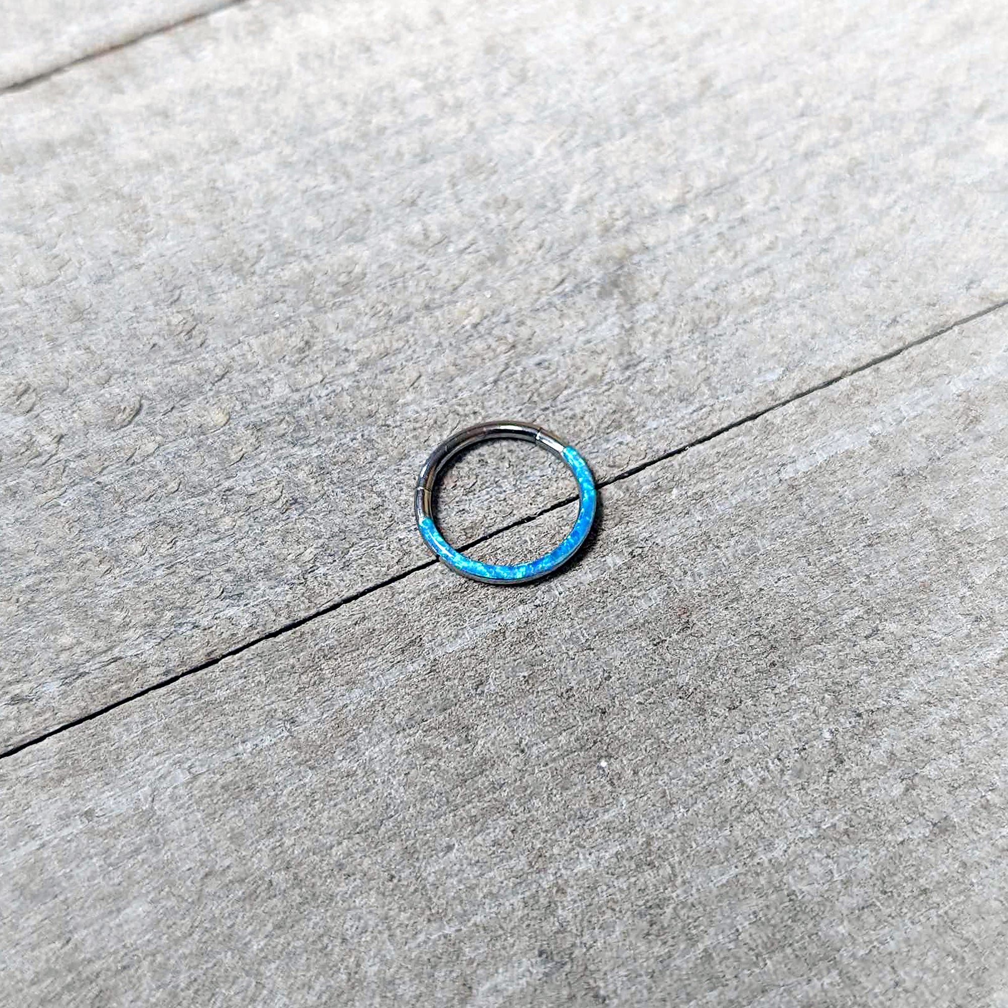 16G 3/8 Aqua Synthetic Opal Bottom Curve Hinged Segment Ring