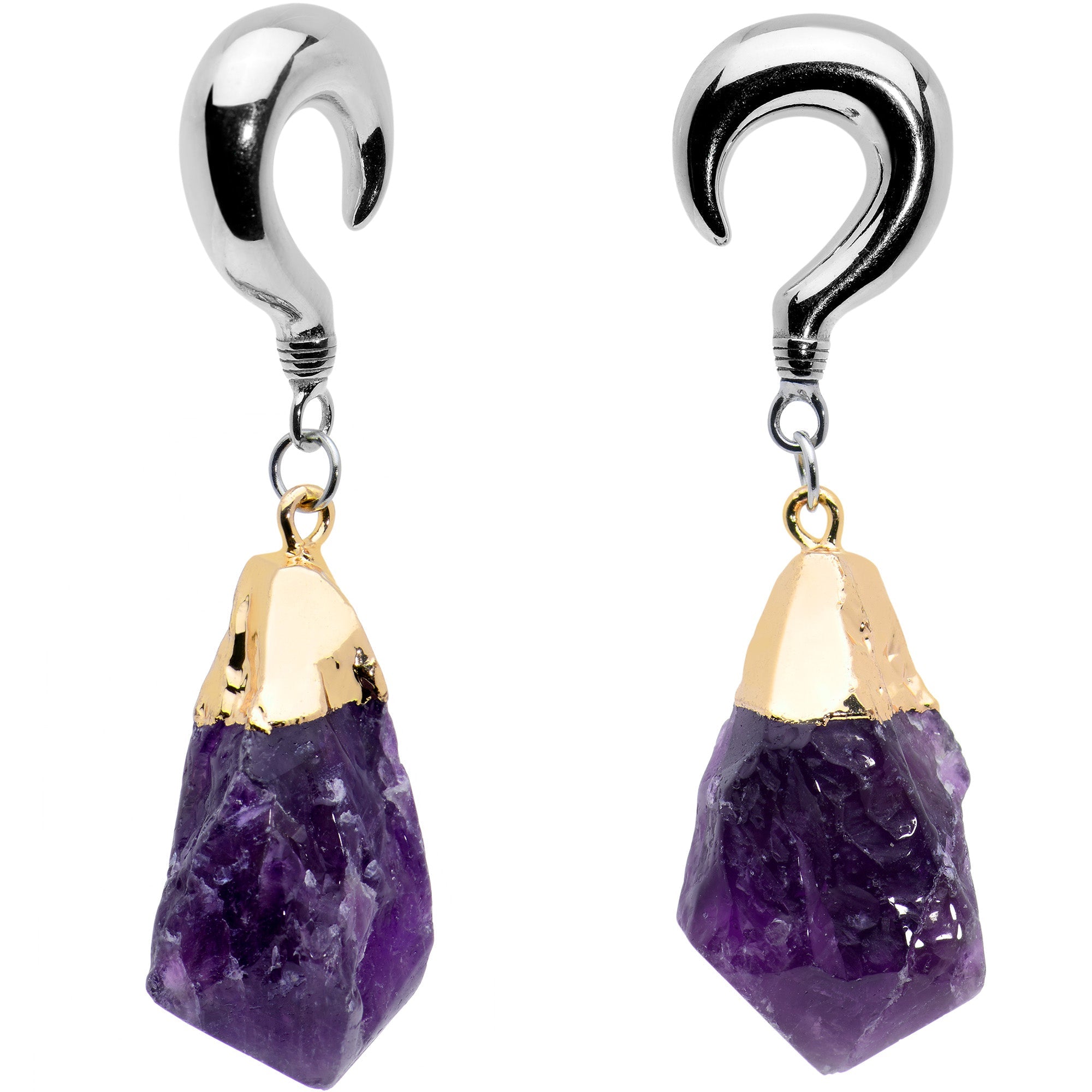 2G Purple Stone Point Curved Taper Ear Weights