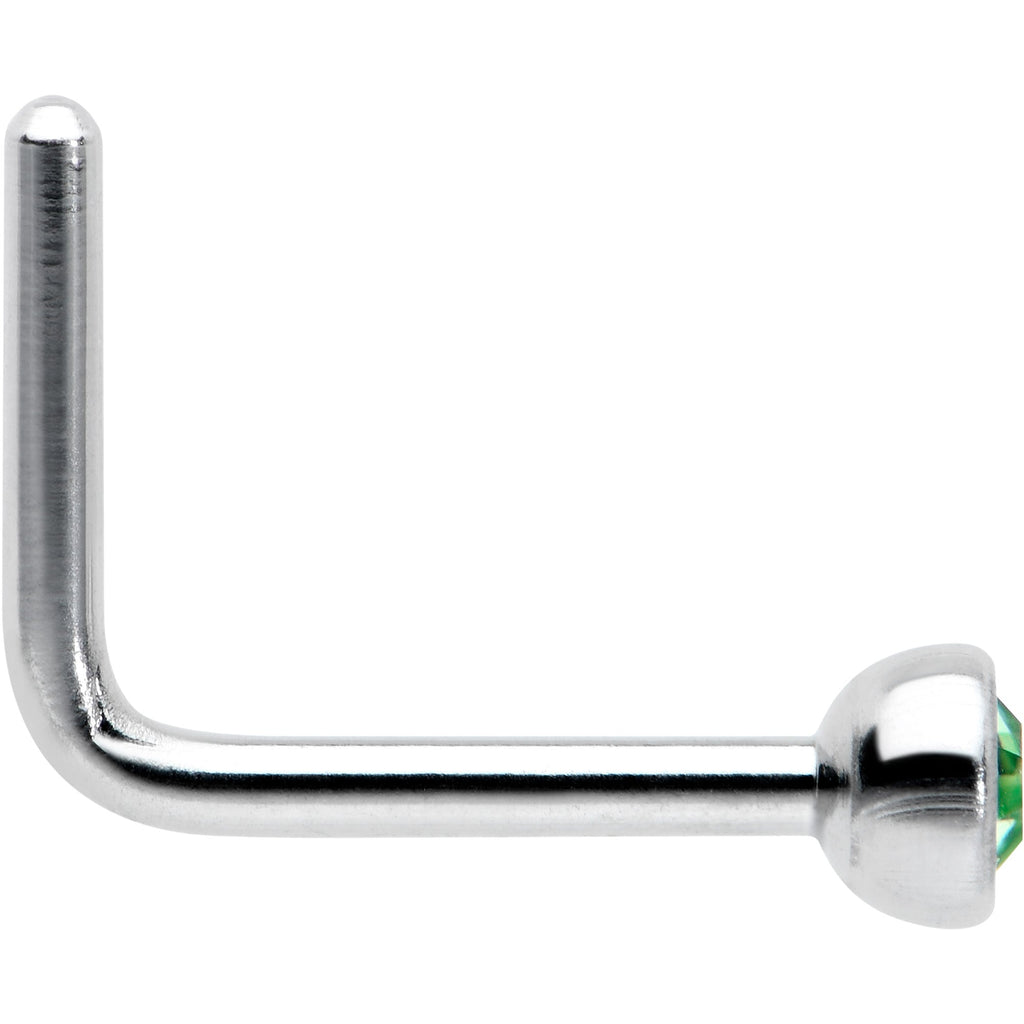 20G 1/4 Green Gem Press Fit L Shape Nose Ring