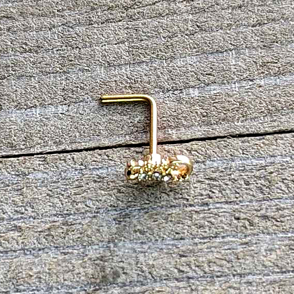 20G 7mm Clear Gem Gold Tone Luscious Lizard L Shape Nose Ring