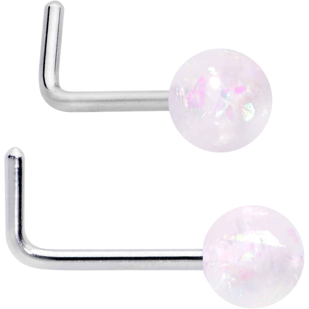 20G 1/4 Green Gem Green Aurora Faux Opal Pack L Shape Nose Ring Set of 6