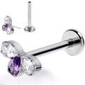 16G 3/8 Purple Gem Grade 23 Titanium Threadless Push In Labret Tragus
