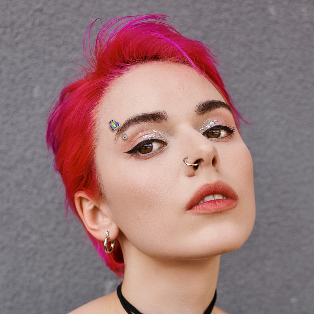 16G 5/16 Clear CZ Gem Butterfly Love Bug Curved Eyebrow Ring