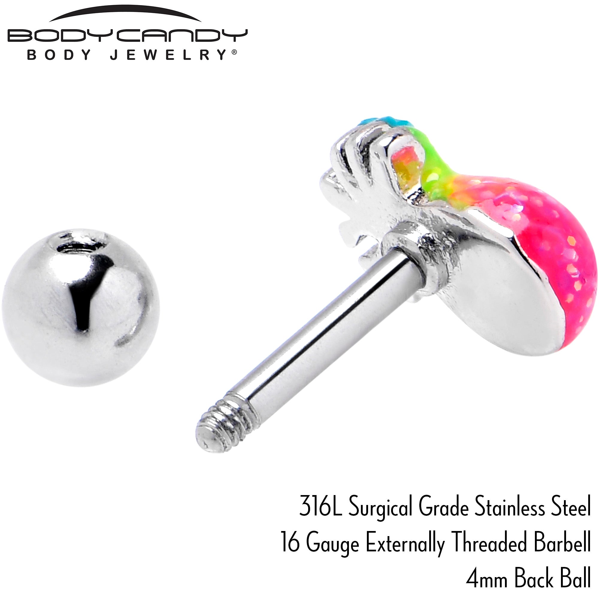16G 1/4 Hot Tropical Pineapple Cartilage Tragus Earring
