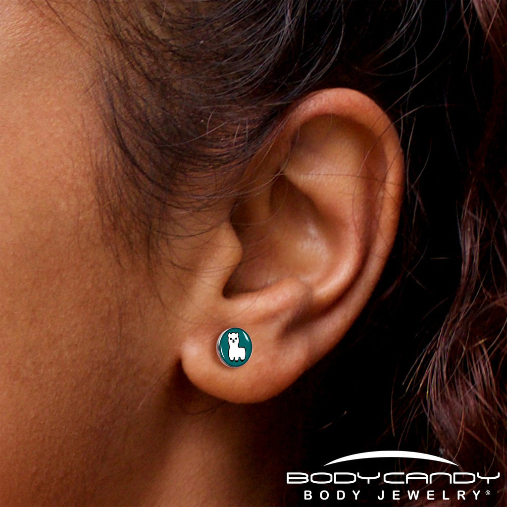 White Llama Stud Earrings by Onyx O