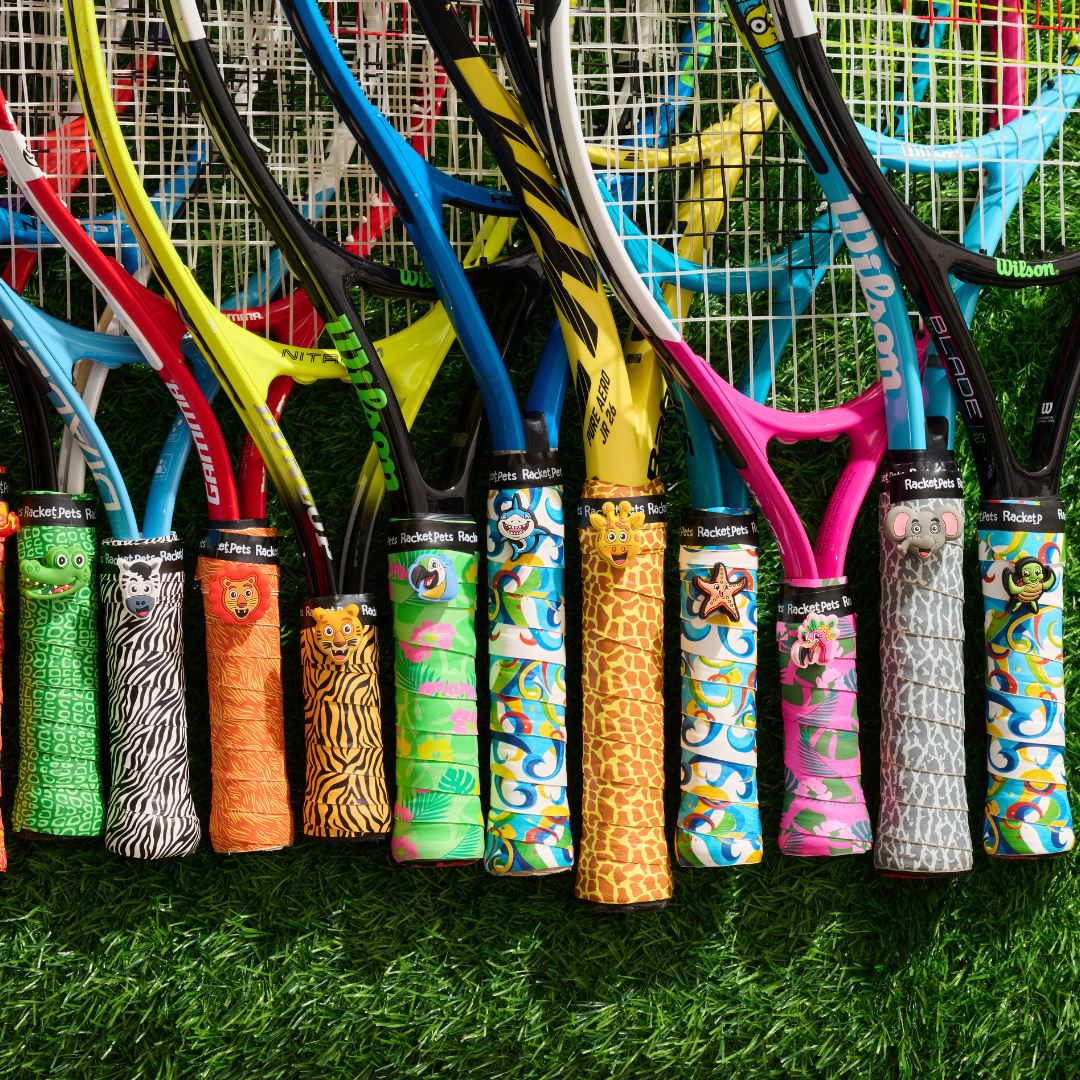 Flamingo Tennis Overgrip Tape and Matching Shock Absorbing Dampener for Tennis Racket