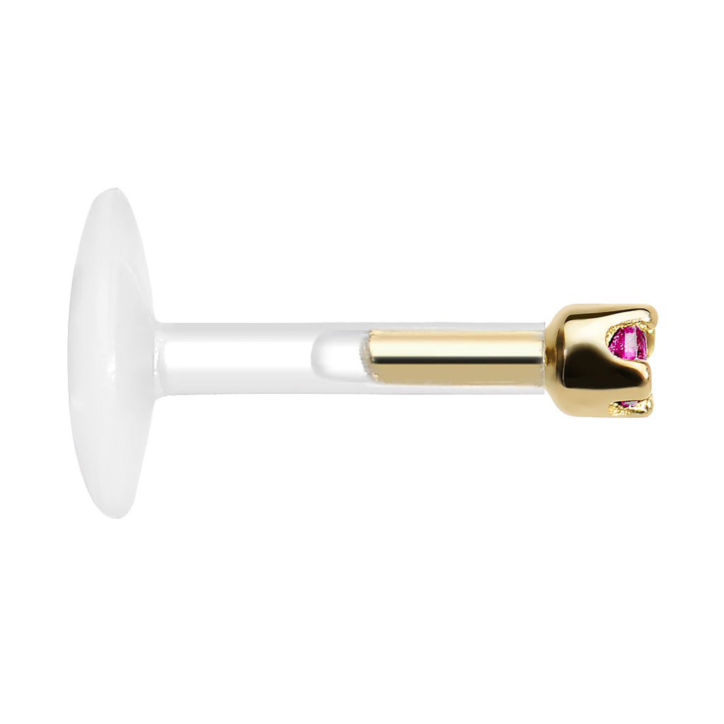 16G 1/4 14K Yellow Gold July 1.5mm CZ Bioplast Push in Cartilage Earring