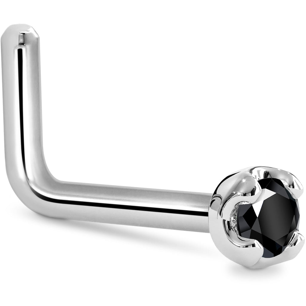 Solid 14K White Gold 1.5mm Genuine Black Diamond Nose Ring