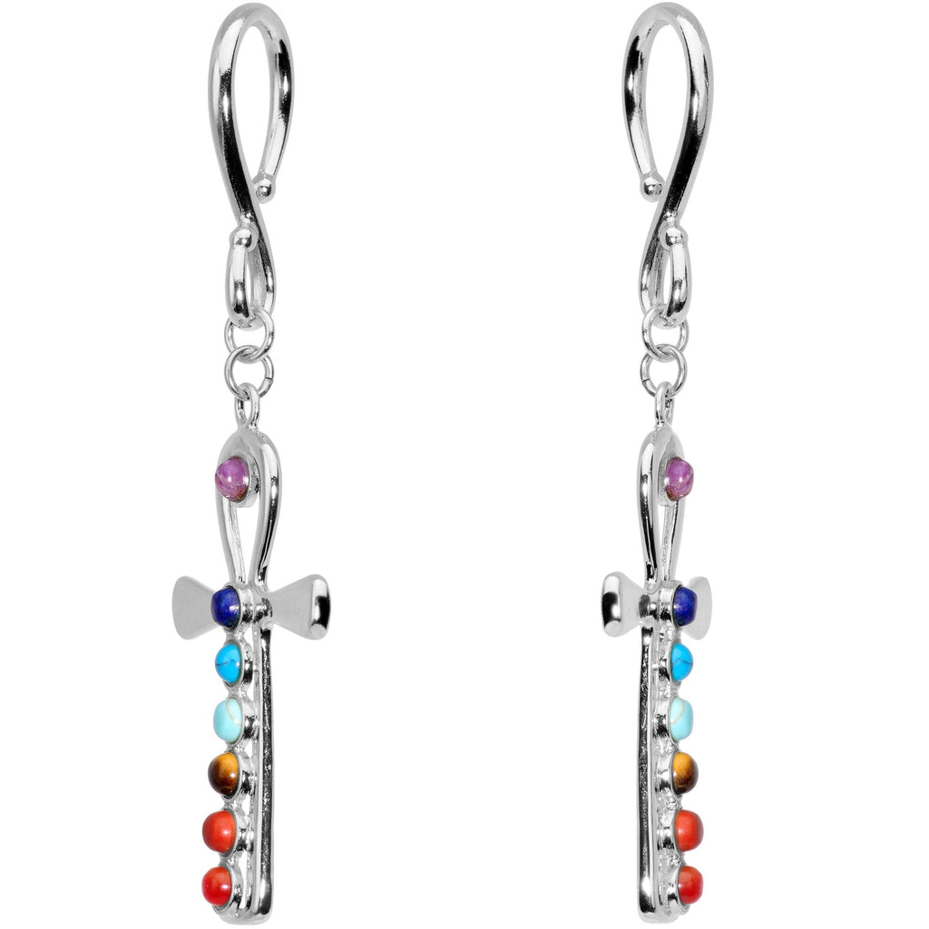 Handcrafted Steel Balanced Life Chakra Ankh Ear Weights
