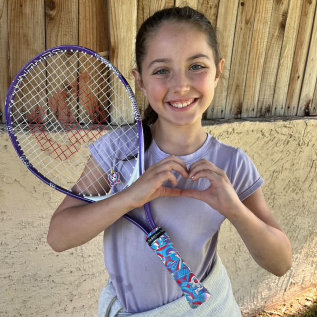 Unicorn Pink/Purple Tennis Overgrip Tape and Matching Shock Absorbing Dampener for Tennis Racket